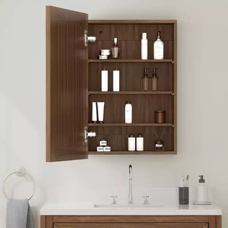 Armoire de salle de bain avec miroir, armoire murale en bois avec miroir et étagères intérieures réglables