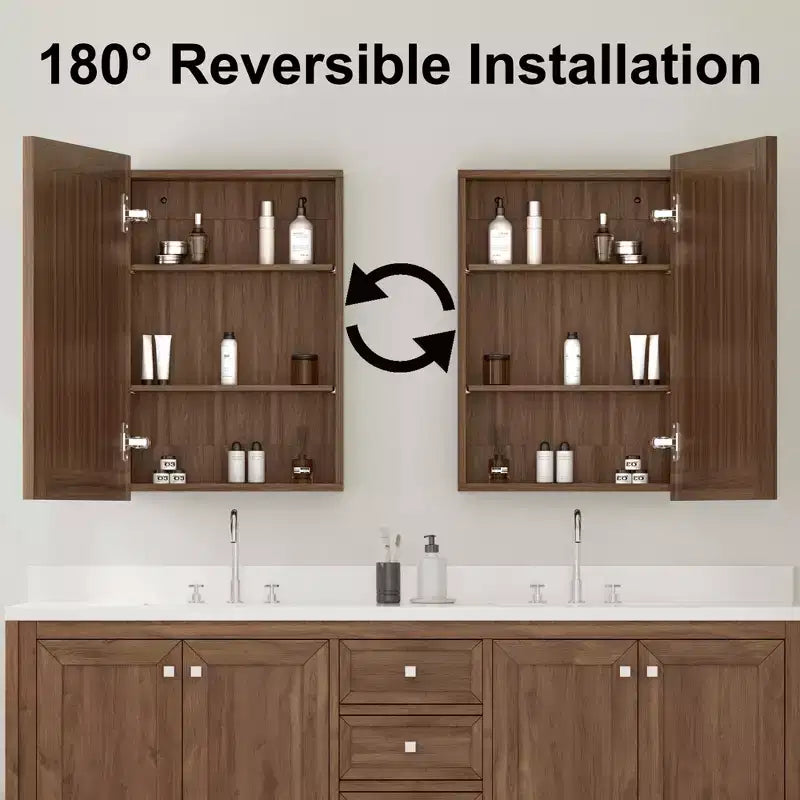 Armoire de salle de bain avec miroir, armoire murale en bois avec miroir et étagères intérieures réglables