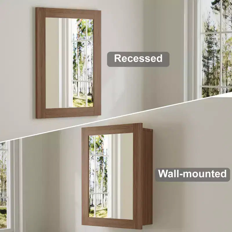 Armoire de salle de bain avec miroir, armoire murale en bois avec miroir et étagères intérieures réglables