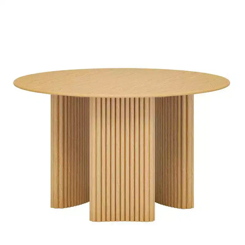 PexFix Table de salle à manger ronde 117 cm pour 4 personnes avec plateau à bords arqués et pieds cannelés pour salon salle à manger café bureau Naturel