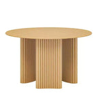 PexFix Table de salle à manger ronde 117 cm pour 4 personnes avec plateau à bords arqués et pieds cannelés pour salon salle à manger café bureau Naturel