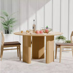 PexFix Table de salle à manger ronde 117 cm pour 4 personnes avec plateau à bords arqués et pieds cannelés pour salon salle à manger café bureau Naturel