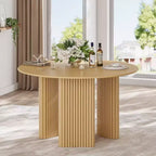 PexFix Table de salle à manger ronde 117 cm pour 4 personnes avec plateau à bords arqués et pieds cannelés pour salon salle à manger café bureau Naturel