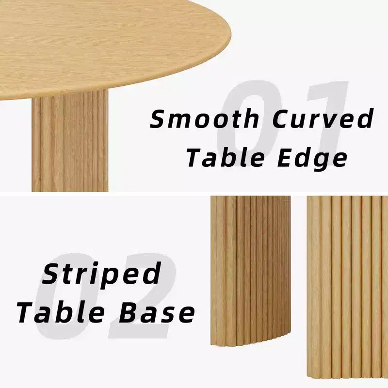 PexFix Table de salle à manger ronde 117 cm pour 4 personnes avec plateau à bords arqués et pieds cannelés pour salon salle à manger café bureau Naturel