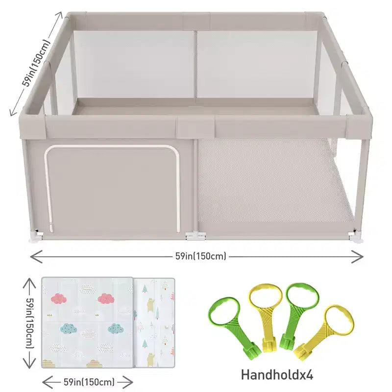 Fodoss Parc Bébé avec Tapis 150x150 cm, Parc de Sécurité pour Bébés et Tout-Petits, Centre d'Activités Intérieur et Extérieur, Clôture pour Tout-Petits