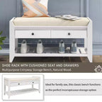 Banc de rangement de 99 cm avec 2 tiroirs et porte-chaussures ouvert, banc d'entrée avec siège rembourré
