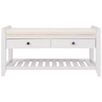 Banc de rangement de 99 cm avec 2 tiroirs et porte-chaussures ouvert, banc d'entrée avec siège rembourré