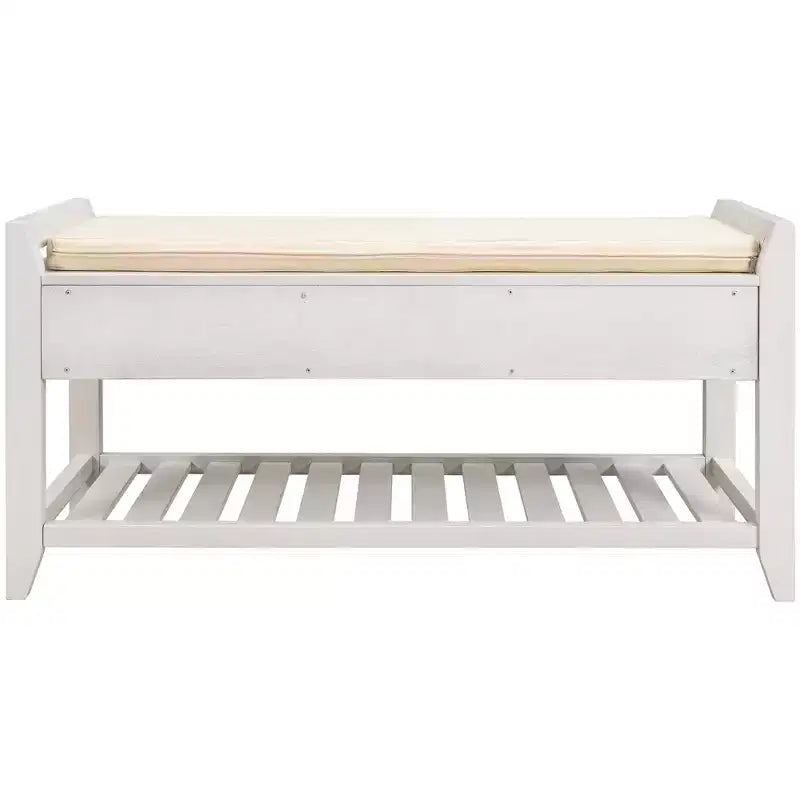 Banc de rangement de 99 cm avec 2 tiroirs et porte-chaussures ouvert, banc d'entrée avec siège rembourré