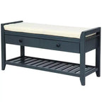 Banc de rangement de 99 cm avec 2 tiroirs et porte-chaussures ouvert, banc d'entrée avec siège rembourré
