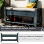 Banc de rangement de 99 cm avec 2 tiroirs et porte-chaussures ouvert, banc d'entrée avec siège rembourré