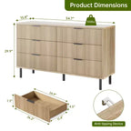 Commode GustoWave 6 tiroirs cannelés, commode avec poignées et pieds en métal, meuble TV en bois, meuble de rangement pour vêtements