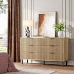 Commode GustoWave 6 tiroirs cannelés, commode avec poignées et pieds en métal, meuble TV en bois, meuble de rangement pour vêtements