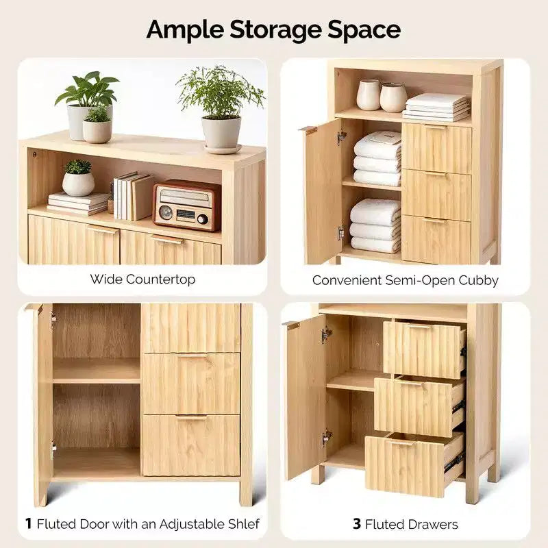 Meuble autoportant Karl Home Chêne 3 tiroirs 1 porte Salle de bain Séjour