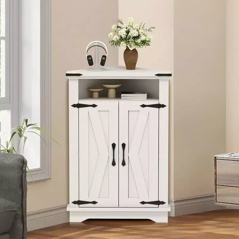 Meuble de Salle de Bain de Ferme avec Rangement Petit Meuble d'Angle avec Portes Coulissantes et Étagère Réglable pour Petits Espaces, Cuisine, Salon