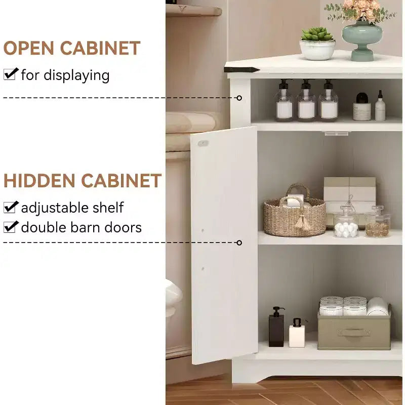 Meuble de Salle de Bain de Ferme avec Rangement Petit Meuble d'Angle avec Portes Coulissantes et Étagère Réglable pour Petits Espaces, Cuisine, Salon