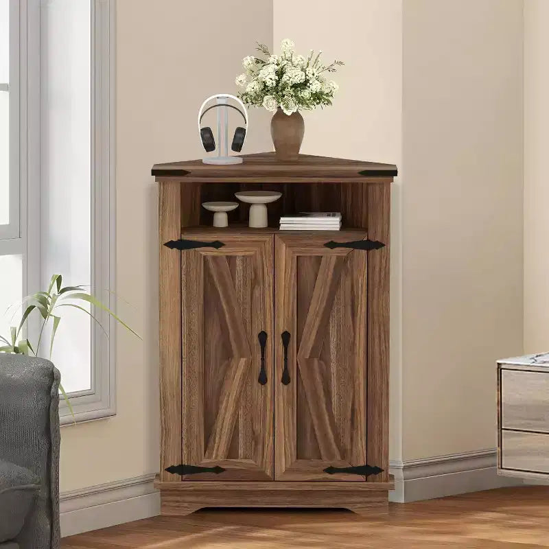 Meuble de Salle de Bain de Ferme avec Rangement Petit Meuble d'Angle avec Portes Coulissantes et Étagère Réglable pour Petits Espaces, Cuisine, Salon