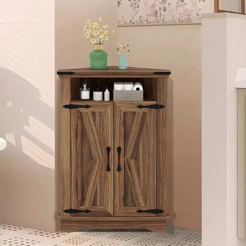 Meuble de Salle de Bain de Ferme avec Rangement Petit Meuble d'Angle avec Portes Coulissantes et Étagère Réglable pour Petits Espaces, Cuisine, Salon