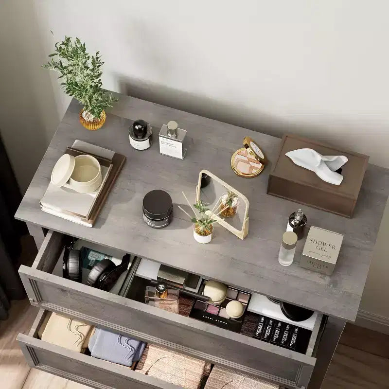 Commode de ferme à 4 tiroirs pour chambre à coucher, commode haute avec poignées en métal, commode rustique en bois pouvant servir de meuble TV, pour salon, couloir