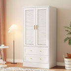 Armoire de 65 po avec tringle de suspension, armoire de rangement moderne à 2 portes et 2 tiroirs, pour chambre à coucher, vestiaire