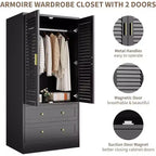 Armoire de 65 po avec tringle de suspension, armoire de rangement moderne à 2 portes et 2 tiroirs, pour chambre à coucher, vestiaire