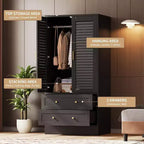 Armoire de 65 po avec tringle de suspension, armoire de rangement moderne à 2 portes et 2 tiroirs, pour chambre à coucher, vestiaire