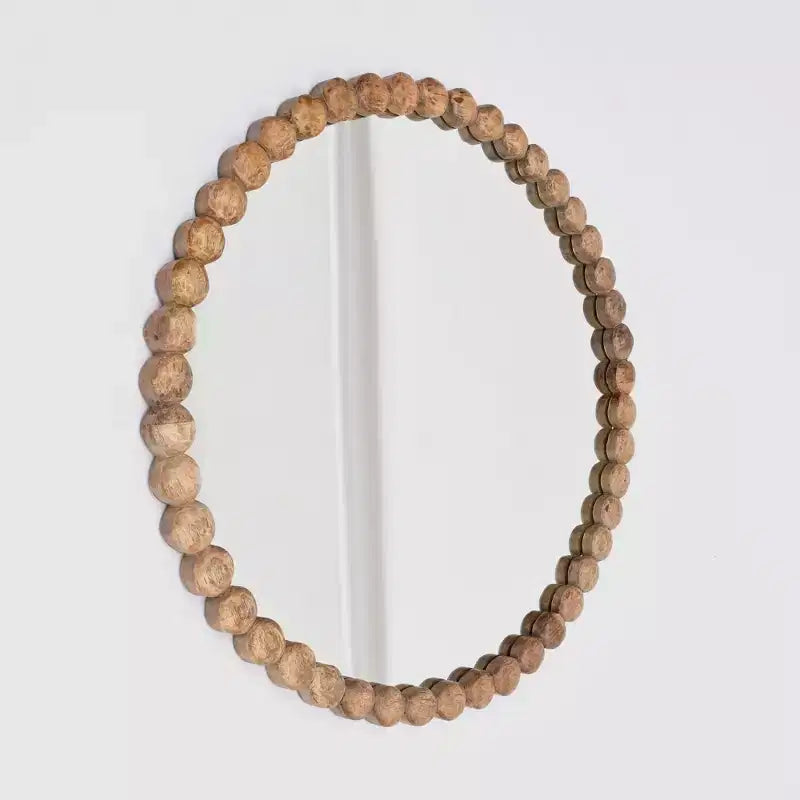 GDFStudio Arabella Miroir mural rond décoratif moderne en bois et verre avec perles en bois