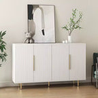 Buffet moderne Okak, meuble de rangement avec portes cannelées et étagères réglables, buffet d'appoint pour salon, entrée, couloir, cuisine
