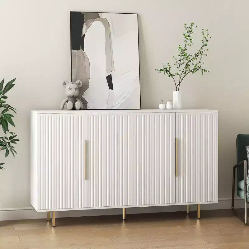 Buffet moderne Okak, meuble de rangement avec portes cannelées et étagères réglables, buffet d'appoint pour salon, entrée, couloir, cuisine