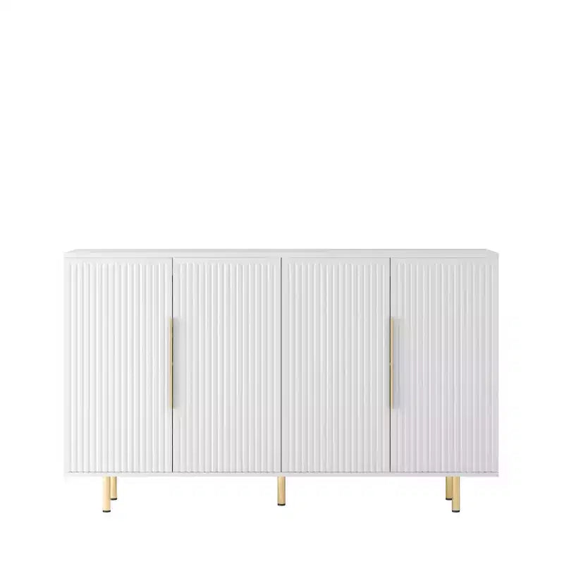 Buffet moderne Okak, meuble de rangement avec portes cannelées et étagères réglables, buffet d'appoint pour salon, entrée, couloir, cuisine