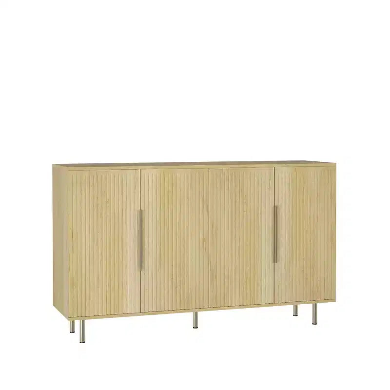 Buffet moderne Okak, meuble de rangement avec portes cannelées et étagères réglables, buffet d'appoint pour salon, entrée, couloir, cuisine