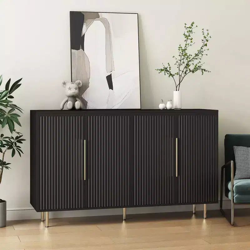 Buffet moderne Okak, meuble de rangement avec portes cannelées et étagères réglables, buffet d'appoint pour salon, entrée, couloir, cuisine