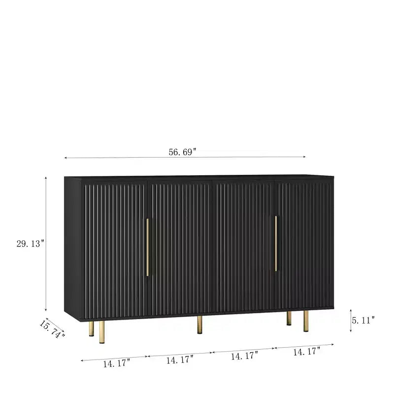 Buffet moderne Okak, meuble de rangement avec portes cannelées et étagères réglables, buffet d'appoint pour salon, entrée, couloir, cuisine