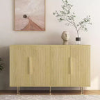 Buffet moderne Okak, meuble de rangement avec portes cannelées et étagères réglables, buffet d'appoint pour salon, entrée, couloir, cuisine