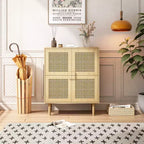 Buffet de rangement Okak en rotin avec 4 portes et 8 étagères, meuble de rangement pour salon, salle à manger, cuisine