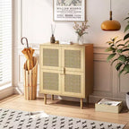 Buffet de rangement Okak en rotin avec 4 portes et 8 étagères, meuble de rangement pour salon, salle à manger, cuisine