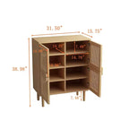 Buffet de rangement Okak en rotin avec 4 portes et 8 étagères, meuble de rangement pour salon, salle à manger, cuisine