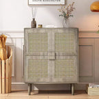 Buffet de rangement Okak en rotin avec 4 portes et 8 étagères, meuble de rangement pour salon, salle à manger, cuisine