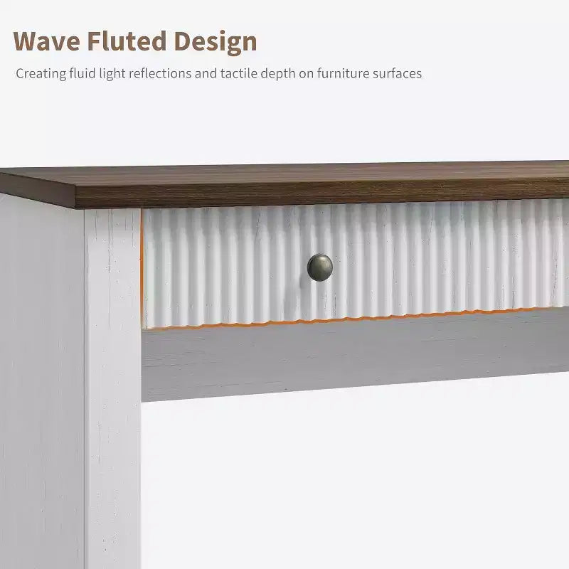 COZONY 60 Bureau de direction moderne avec plateau en bois cannelé, meuble de classement et tiroirs, grand bureau de rangement pour bureau à domicile, bureau et chambre à coucher
