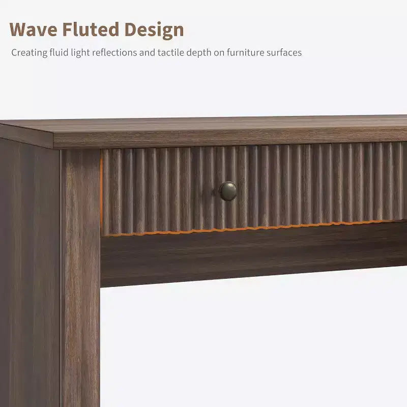 COZONY 60 Bureau de direction moderne avec plateau en bois cannelé, meuble de classement et tiroirs, grand bureau de rangement pour bureau à domicile, bureau et chambre à coucher