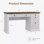 COZONY 60 Bureau de direction moderne avec plateau en bois cannelé, meuble de classement et tiroirs, grand bureau de rangement pour bureau à domicile, bureau et chambre à coucher