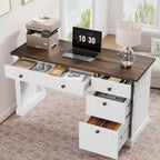 COZONY 60 Bureau de direction moderne avec plateau en bois cannelé, meuble de classement et tiroirs, grand bureau de rangement pour bureau à domicile, bureau et chambre à coucher