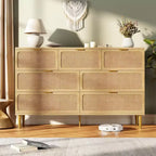 Rattan 7-Drawer Dresser for Bedroom - 53.9 Wooden Chest of Drawers w/Metal Handles, Multi-Functional TV Stand & Storage Organizer