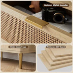 Commode en rotin à 7 tiroirs pour chambre - Commode en bois de 137 cm avec poignées métalliques, meuble TV multifonctionnel et organisateur de rangement