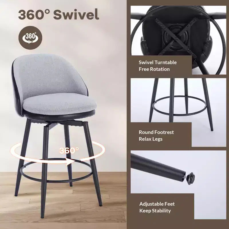 GustoWave Lot de 2 tabourets de bar modernes pivotants et rembourrés, tabourets de bar pivotants de 26 po avec pieds en métal, chaises de comptoir de bar en similicuir