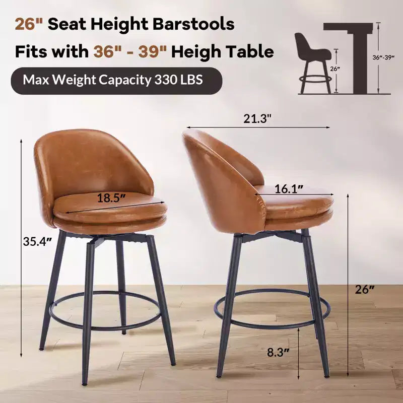 GustoWave Lot de 2 tabourets de bar modernes pivotants et rembourrés, tabourets de bar pivotants de 26 po avec pieds en métal, chaises de comptoir de bar en similicuir