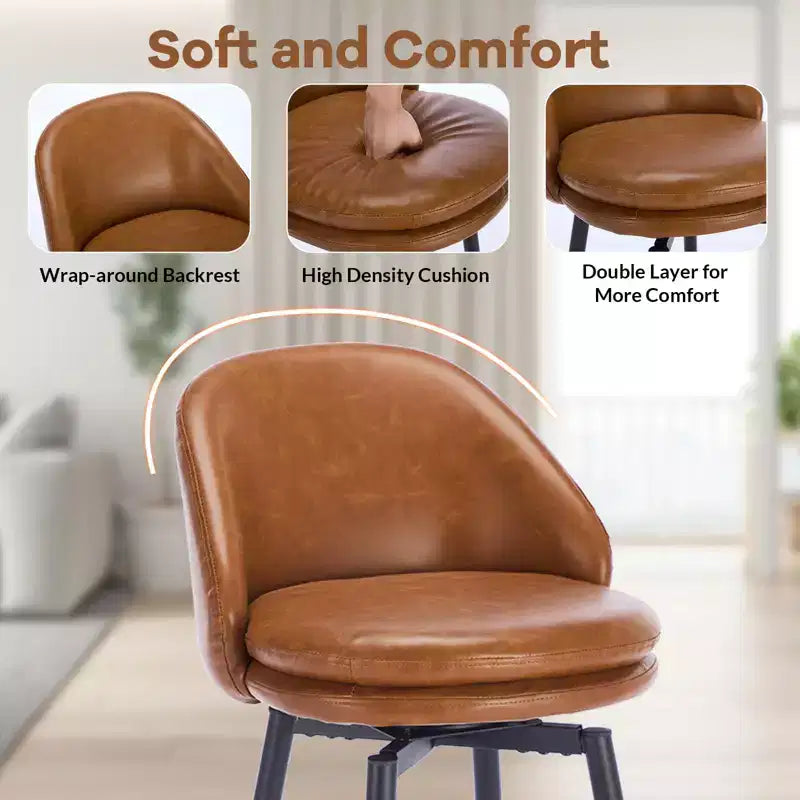 GustoWave Lot de 2 tabourets de bar modernes pivotants et rembourrés, tabourets de bar pivotants de 26 po avec pieds en métal, chaises de comptoir de bar en similicuir