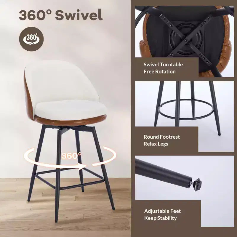GustoWave Lot de 2 tabourets de bar modernes pivotants et rembourrés, tabourets de bar pivotants de 26 po avec pieds en métal, chaises de comptoir de bar en similicuir