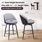 GustoWave Lot de 2 tabourets de bar modernes pivotants et rembourrés, tabourets de bar pivotants de 26 po avec pieds en métal, chaises de comptoir de bar en similicuir