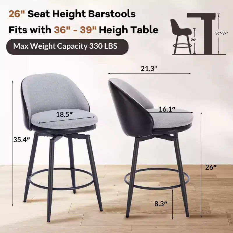 GustoWave Lot de 2 tabourets de bar modernes pivotants et rembourrés, tabourets de bar pivotants de 26 po avec pieds en métal, chaises de comptoir de bar en similicuir