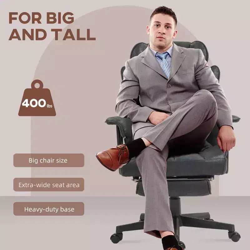 Chaise de bureau de direction Okak avec repose-pieds pliable, chaise d'ordinateur avec soutien lombaire et dossier inclinable, chaise confortable pour l'étude et le bureau